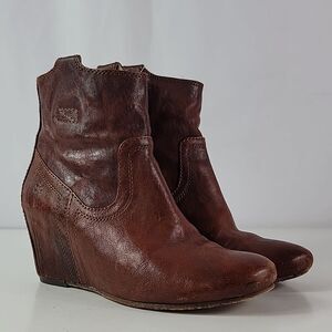 Frye Carson Hidden Wedge Brown Leather Women's Booties